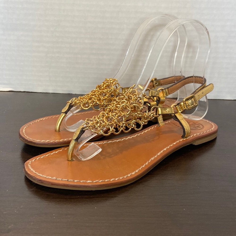 Tory Burch Thong Chain Gold Sandals Size 6 1/2
